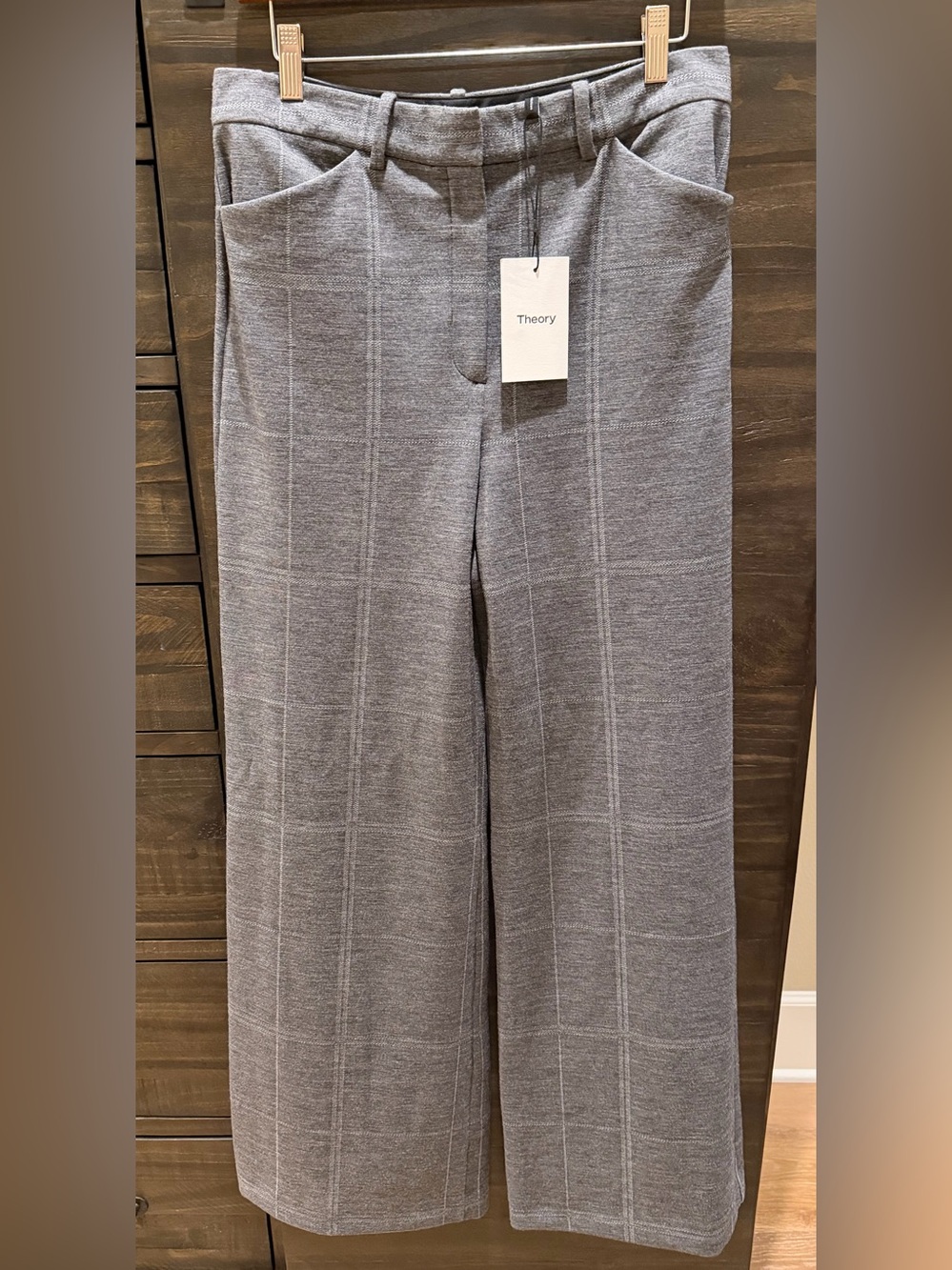THEORY Terena Grey Multi Reagan Knit Wide Leg Trousers Women’s Size 8 NWT - Picture 9 of 13